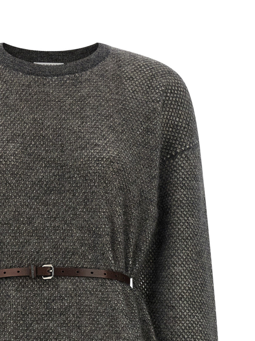 Grey Textured Crew Neck Midi Dress 5