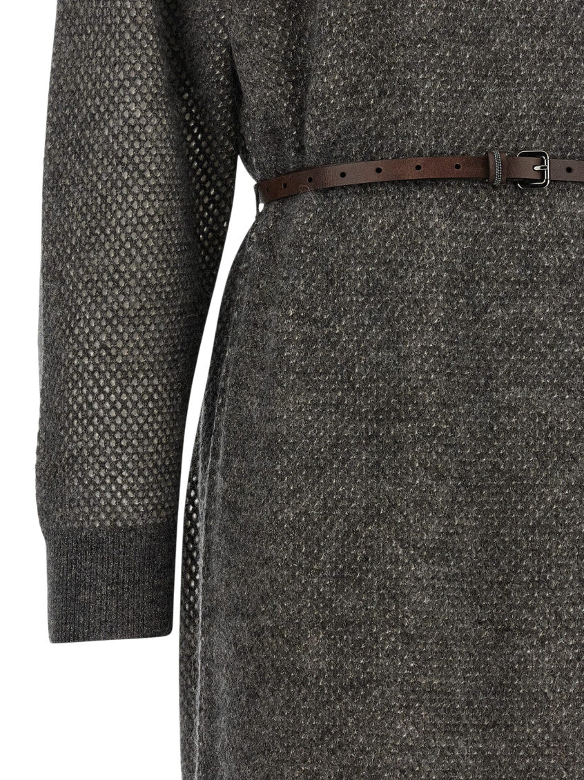 Grey Textured Crew Neck Midi Dress 6