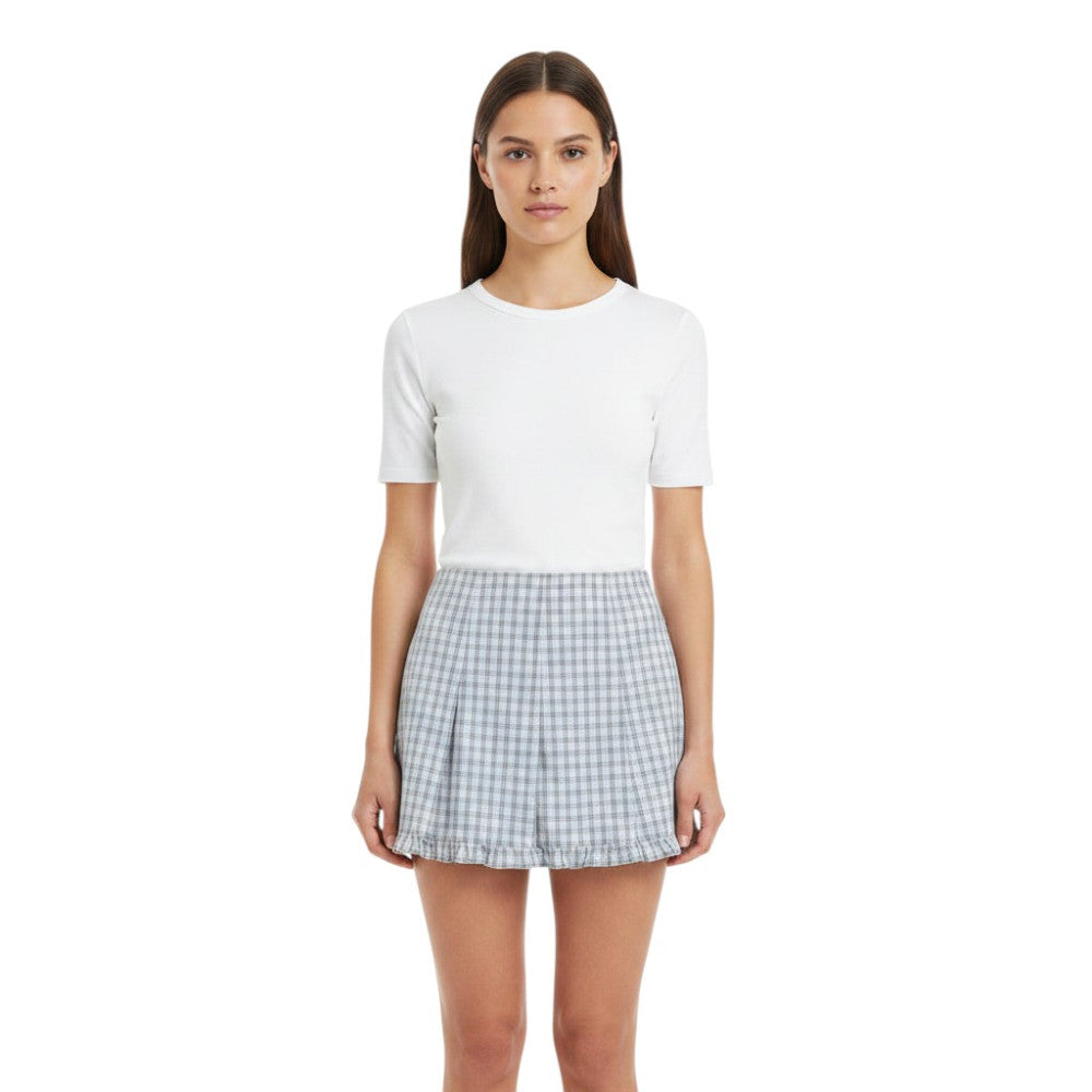 Light Blue Checks Mini Skirt 1