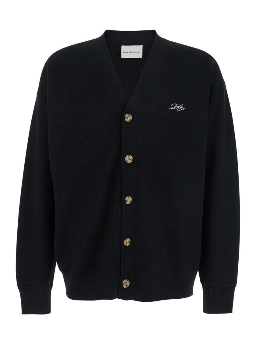Black Logo V Neck Cardigan 1