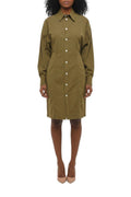 Green Shirt Collar Knee Length Dress 1