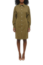 Green Shirt Collar Knee Length Dress 1