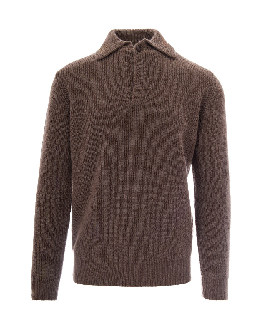Light Brown Knitted Polo Sweater 1
