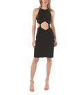 Black Halter Neck Knee Length Dress 1