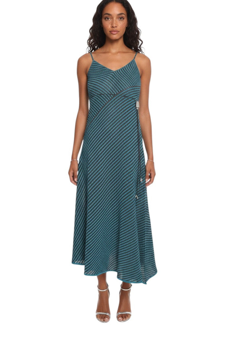 Blue Stripes V Neck Maxi Dress 1