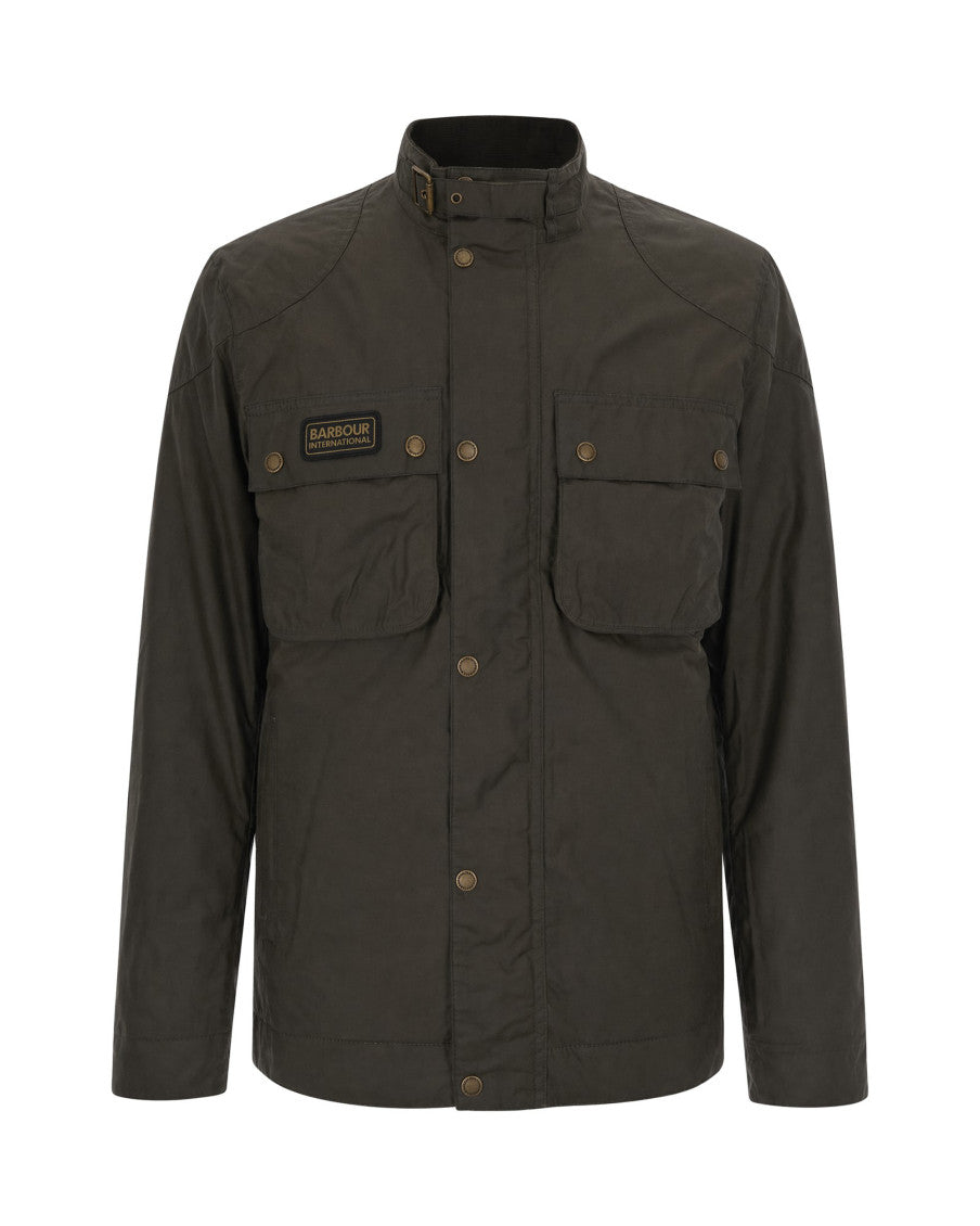 Olive Mock Collar Logo Jacket 1