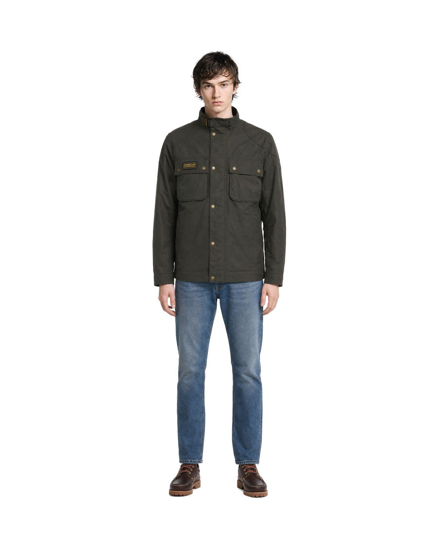 Olive Mock Collar Logo Jacket 3