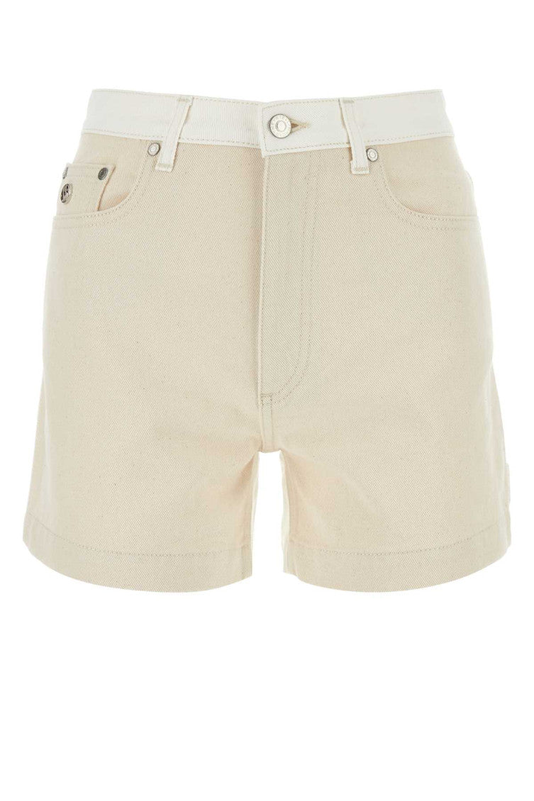 Beige Two-tone Denim Shorts 1