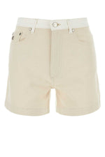 Beige Two-tone Denim Shorts 1