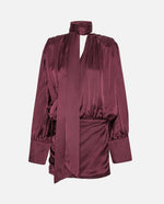 Burgundy Silk V-neck Dress 1