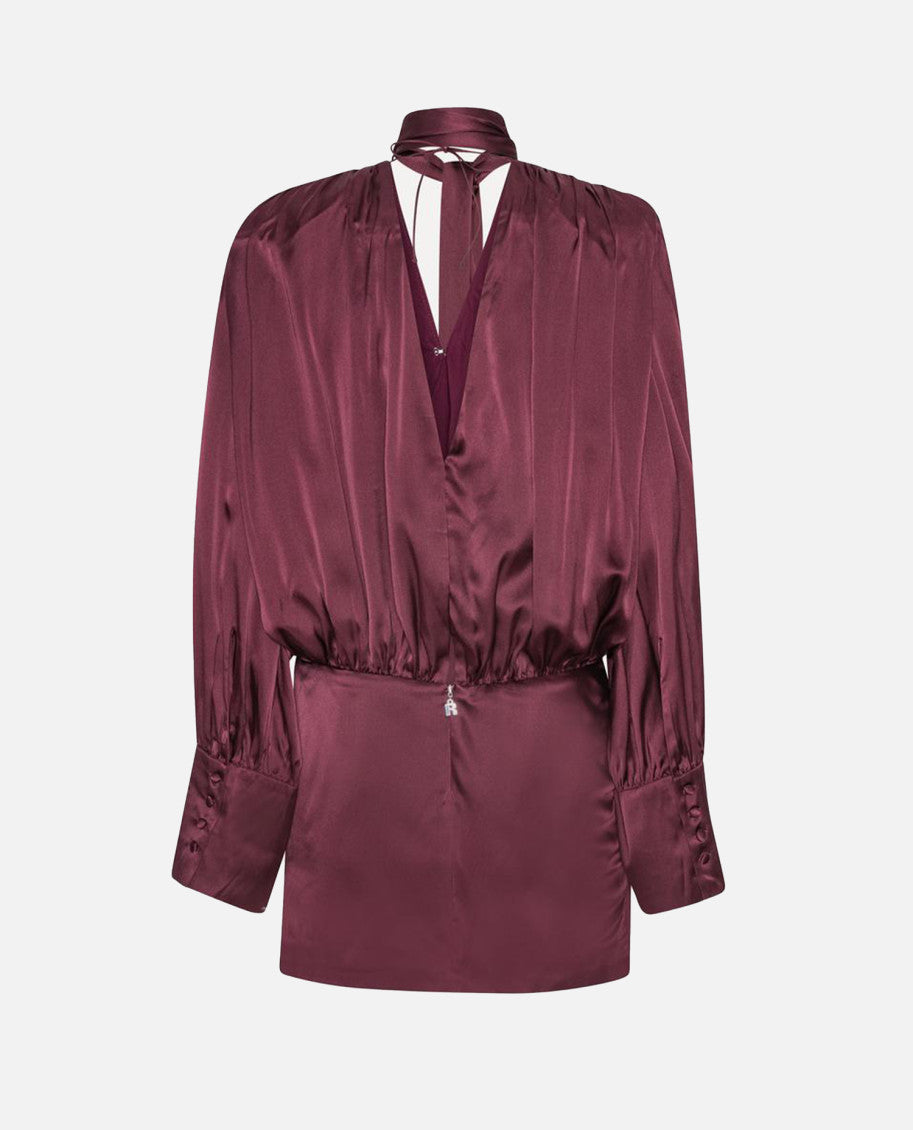Burgundy Silk V-neck Dress 2