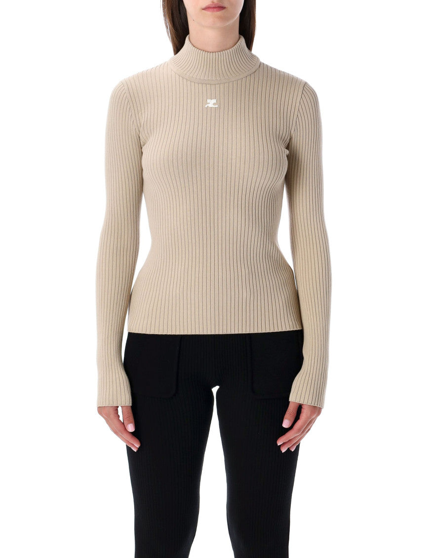 Beige High Neck Sweater 1