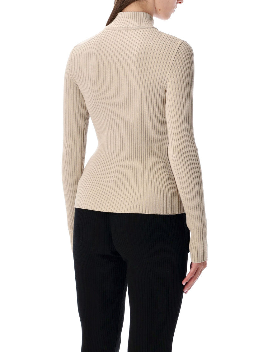 Beige High Neck Sweater 2