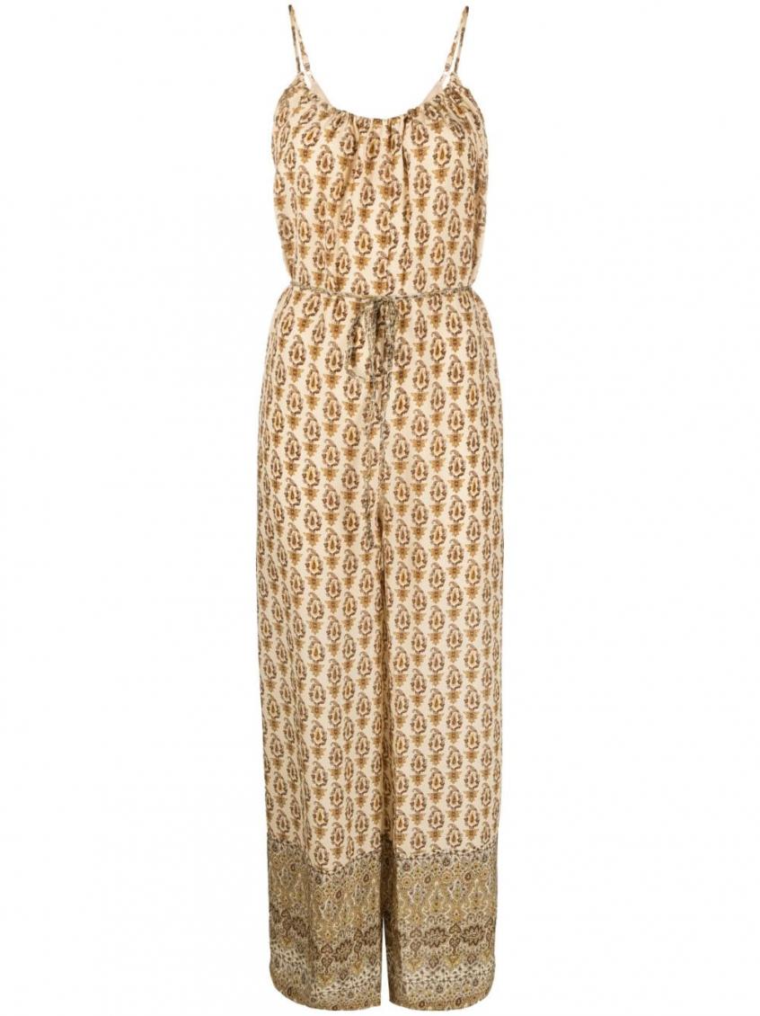 Beige Printed silk jumpsuit 1