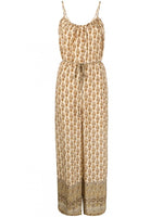 Beige Printed silk jumpsuit 1