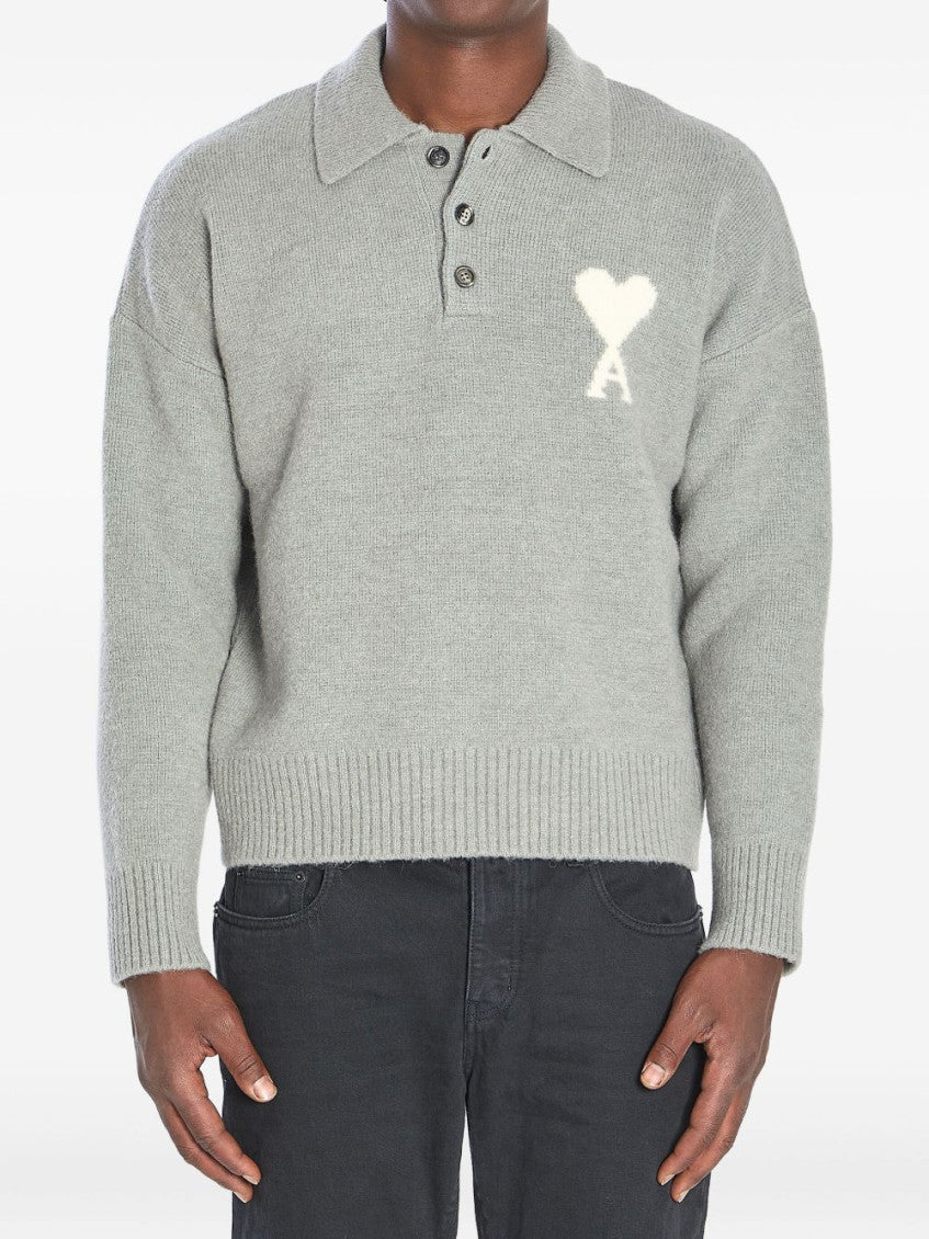 Grey Logo Polo Sweater 1