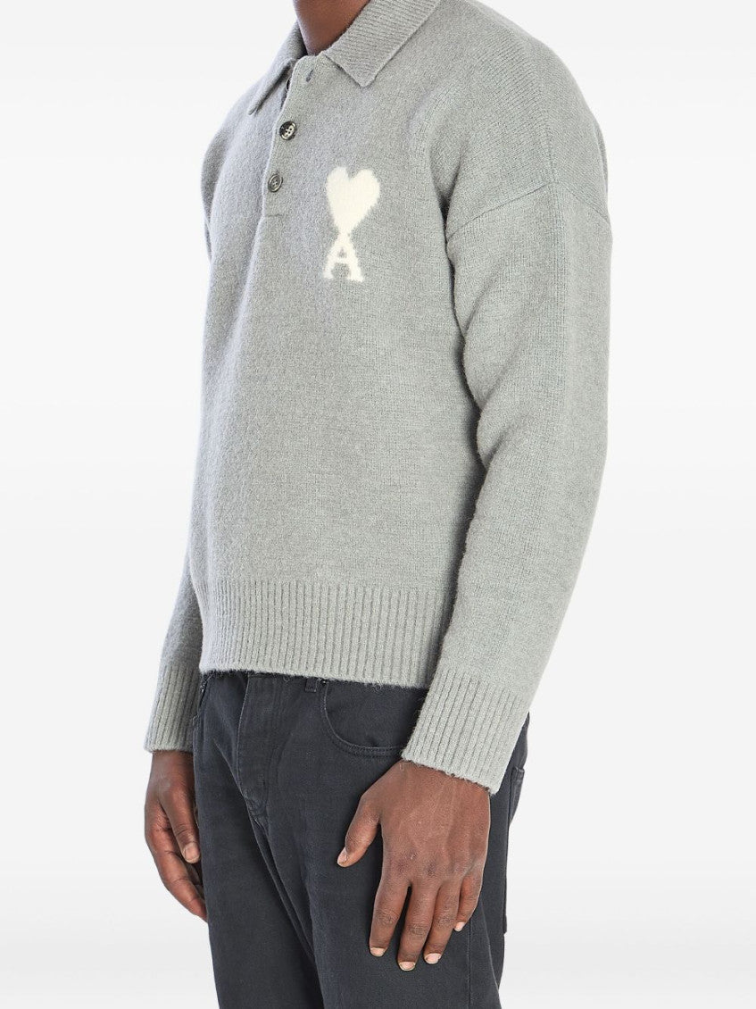 Grey Logo Polo Sweater 4