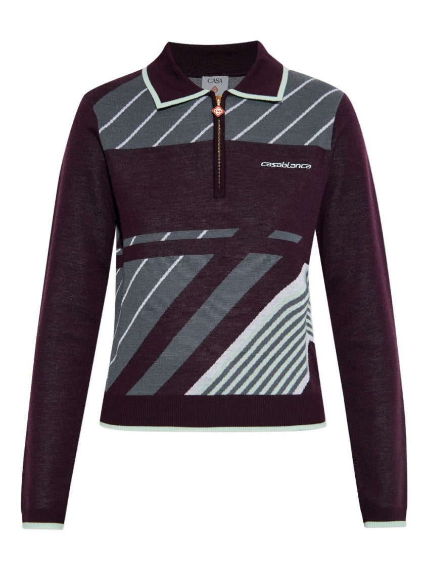 Purple Stripe Polo Sweater 1