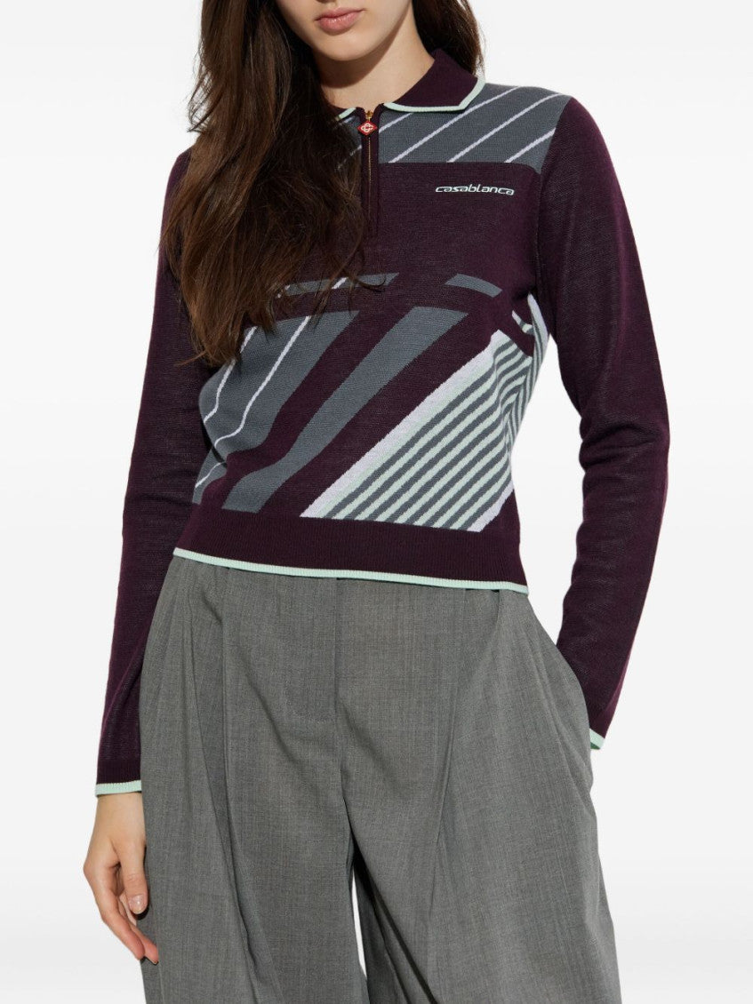 Purple Stripe Polo Sweater 4