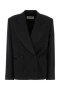 Black Solid Peaked Lapel Blazer 1