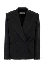 Black Solid Peaked Lapel Blazer 1