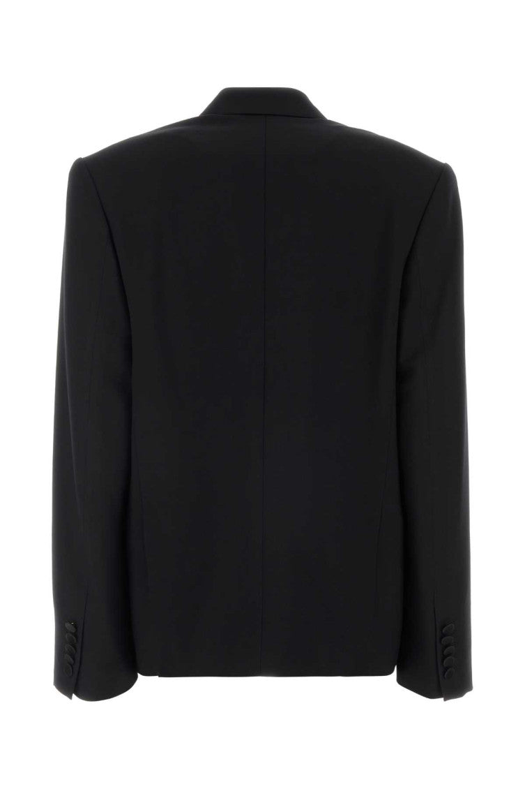 Black Solid Peaked Lapel Blazer 3