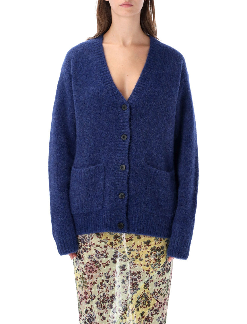 Dark Blue Knitted V Neck Sweater 1