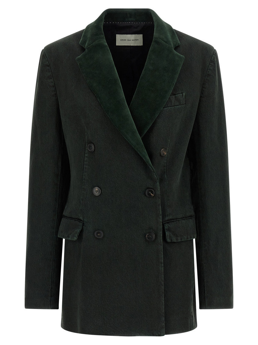 Green Solid Notched Lapel Blazer 1
