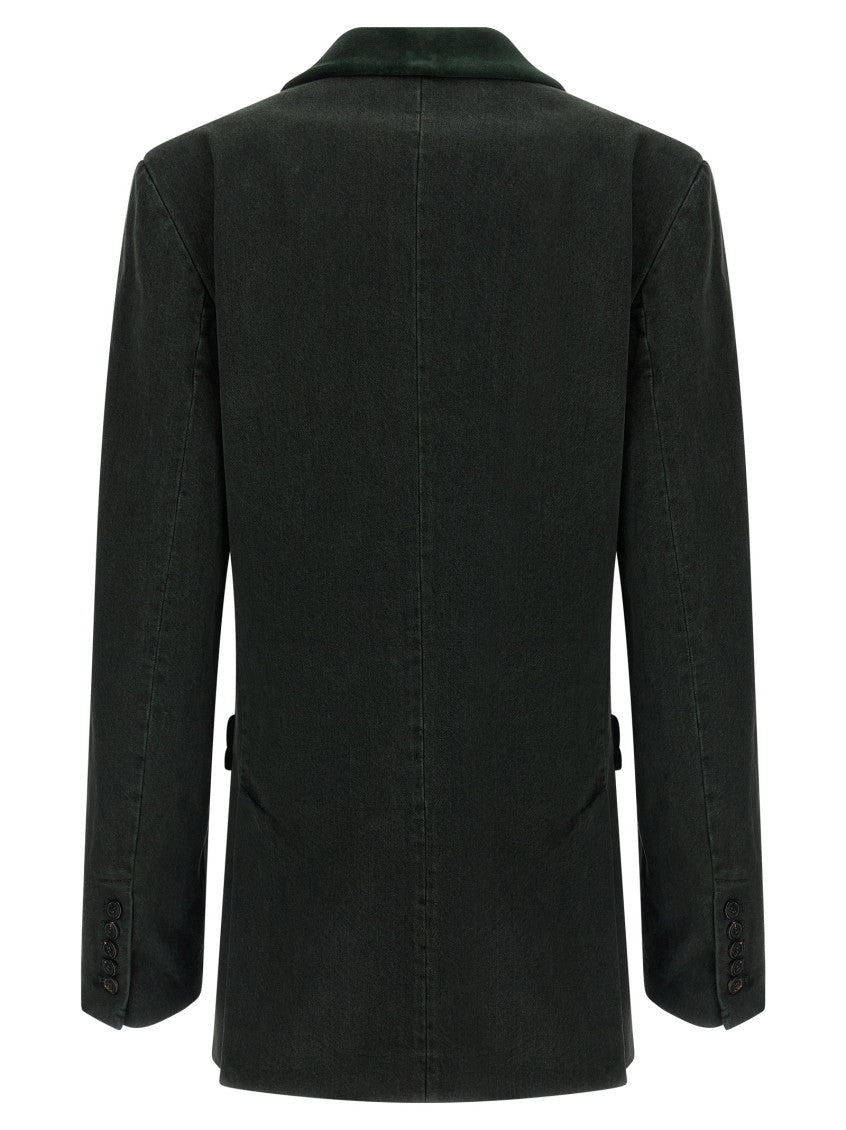 Green Solid Notched Lapel Blazer 2