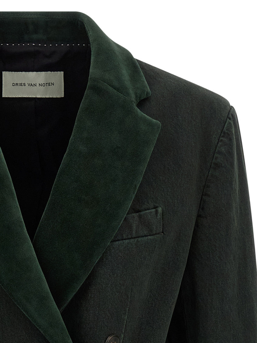 Green Solid Notched Lapel Blazer 3