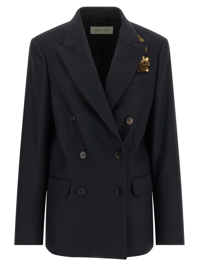 Blue Embellished Peaked Lapel Blazer 1