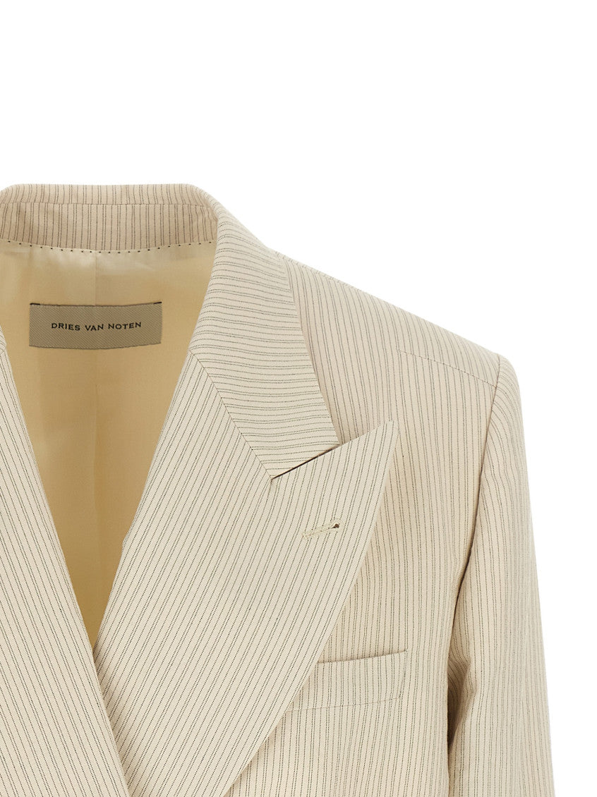 Beige Striped Peaked Lapel Blazer 3