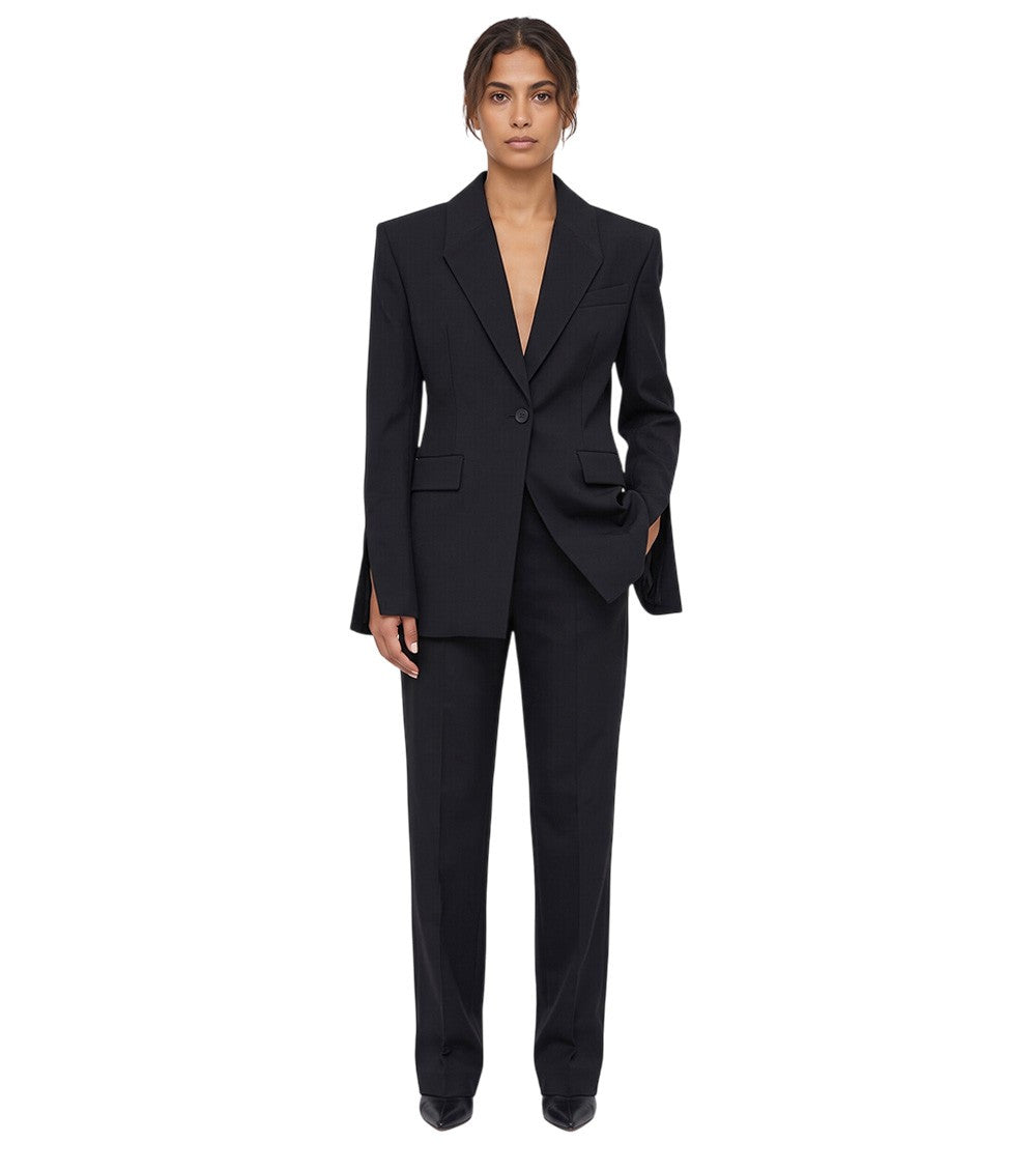 Black Solid Peaked Lapel Blazer 1