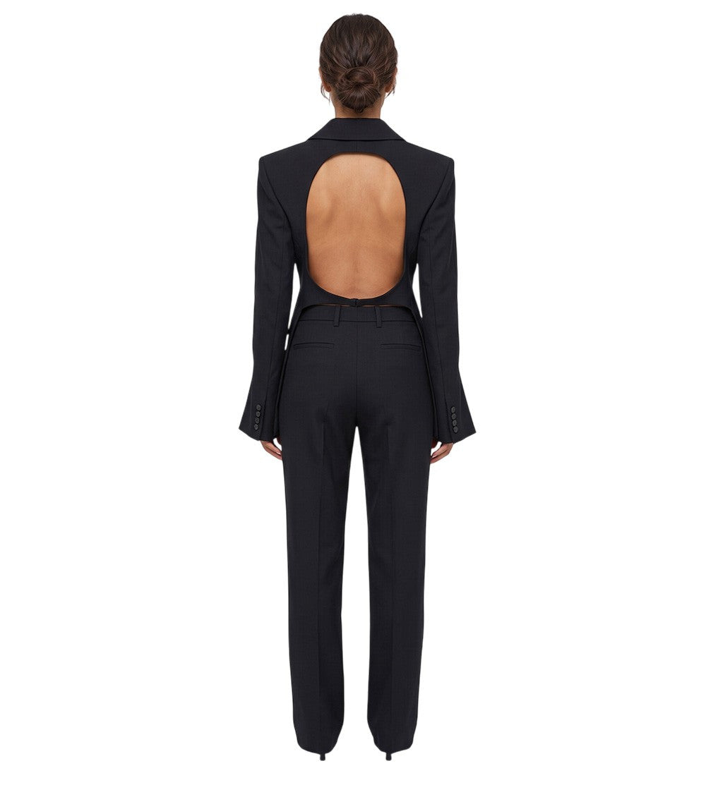 Black Solid Peaked Lapel Blazer 2