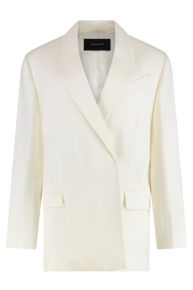 White Solid Notched Lapel Blazer 1