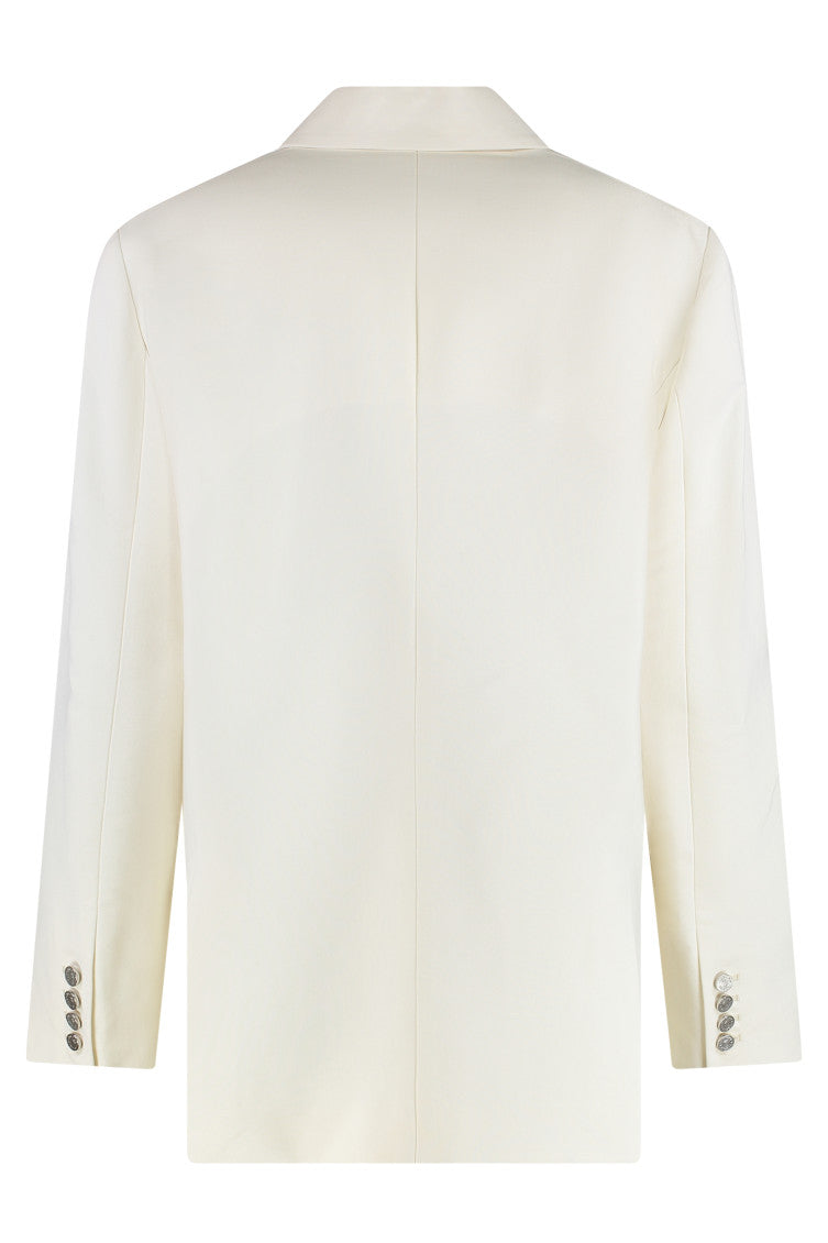White Solid Notched Lapel Blazer 2
