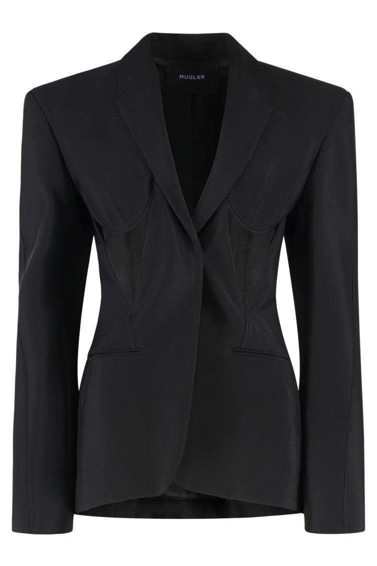 Black Solid Notched Lapel Blazer 1