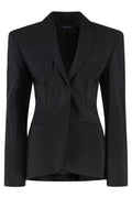 Black Solid Notched Lapel Blazer 1