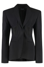 Black Solid Notched Lapel Blazer 1