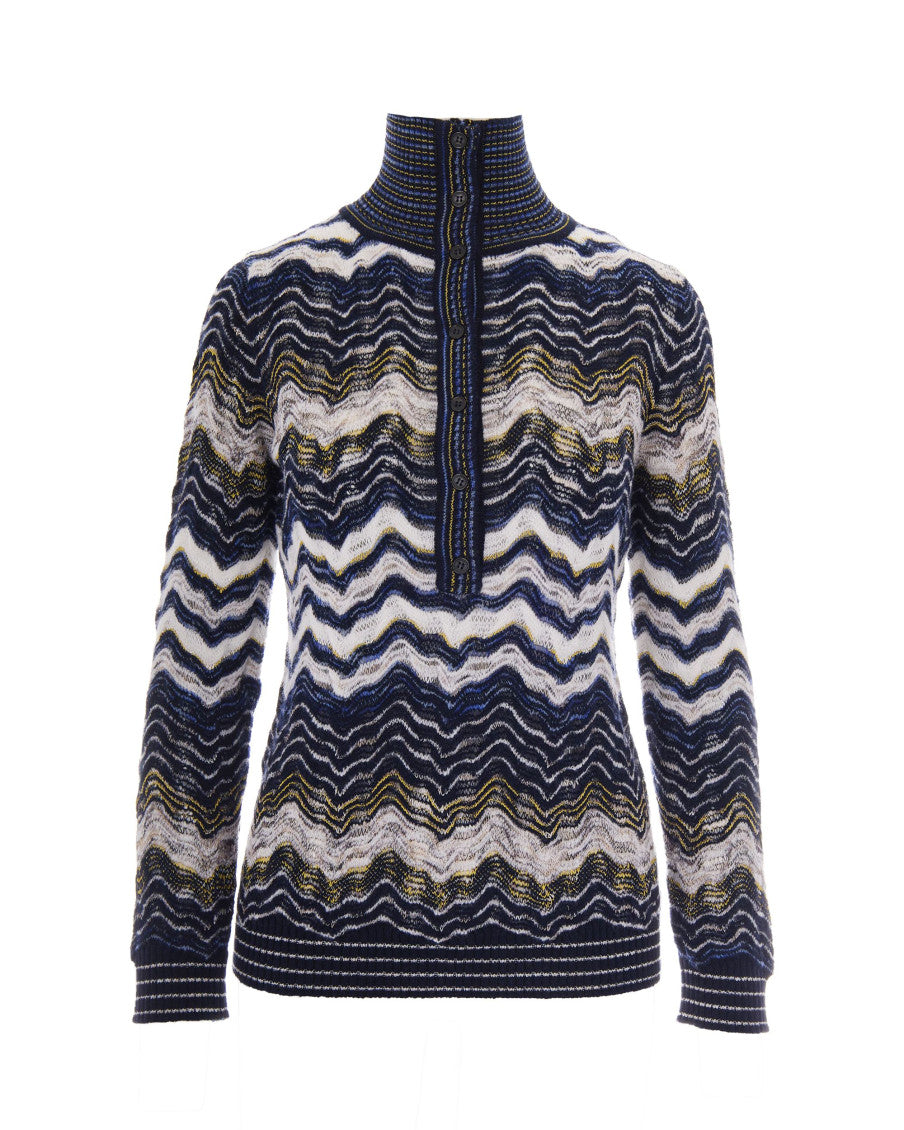 Blue Chevron Mock Collar Sweater 1