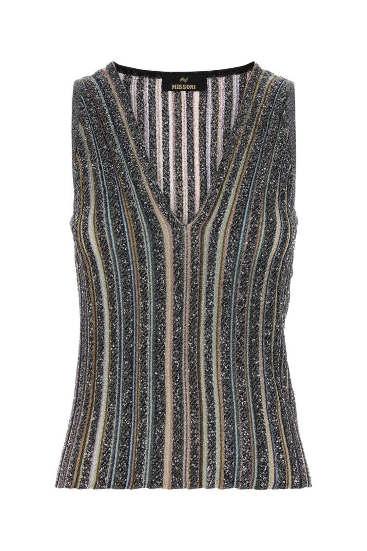 Multi Color Stripes V Neck Top 1