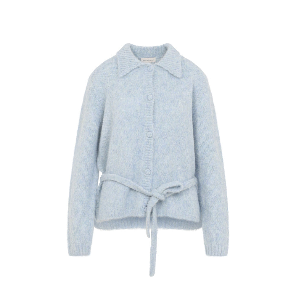 Light Blue Knitted Shirt Collar Sweater 1