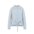 Light Blue Knitted Shirt Collar Sweater 1