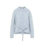 Light Blue Knitted Shirt Collar Sweater 1