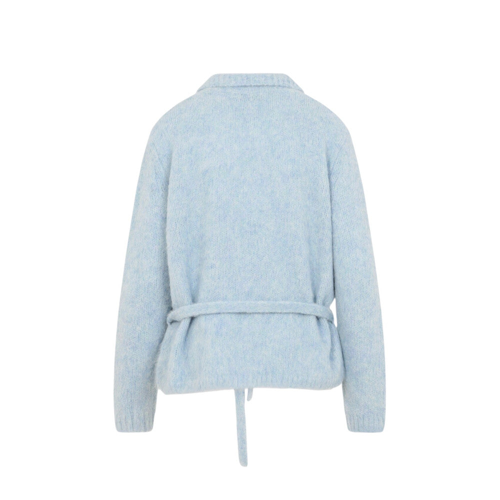 Light Blue Knitted Shirt Collar Sweater 2