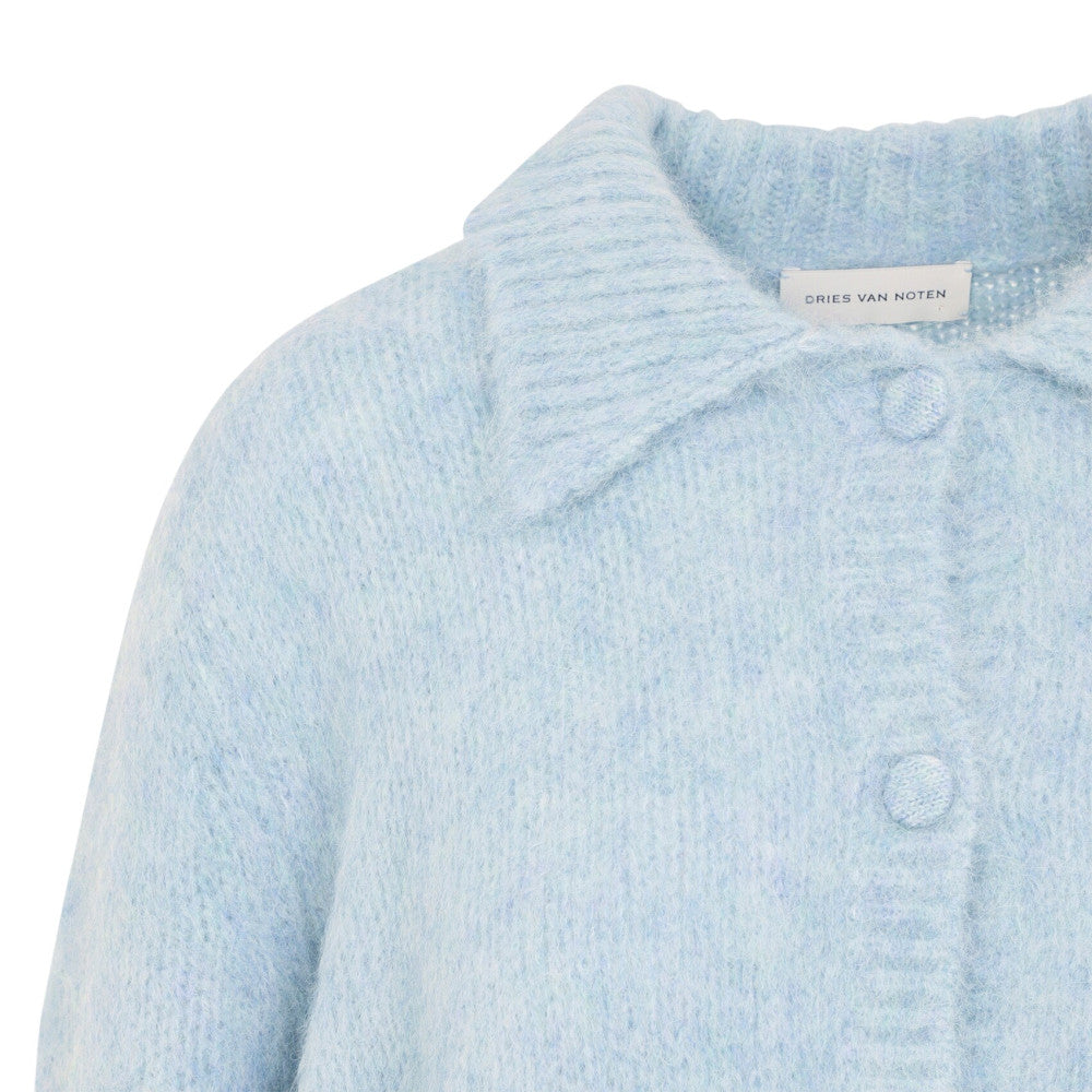 Light Blue Knitted Shirt Collar Sweater 3