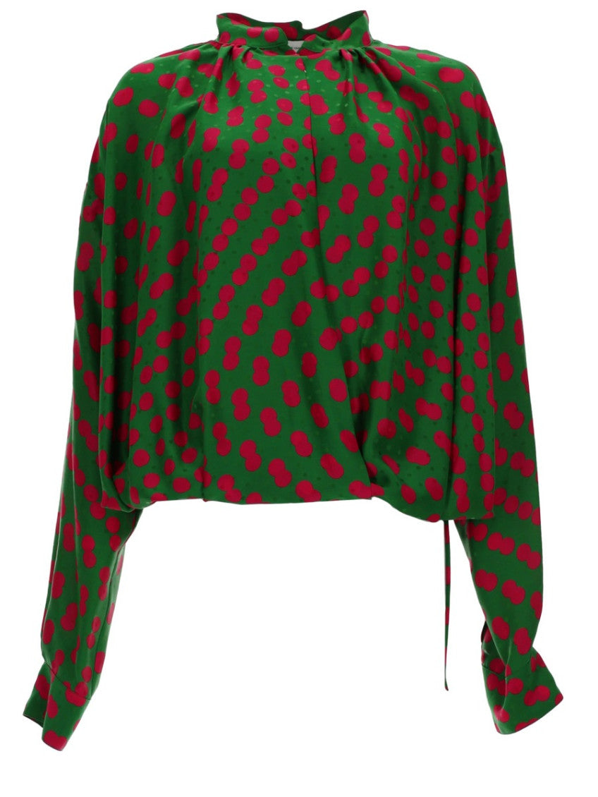 Green Polka Dot Mock Collar Top 1