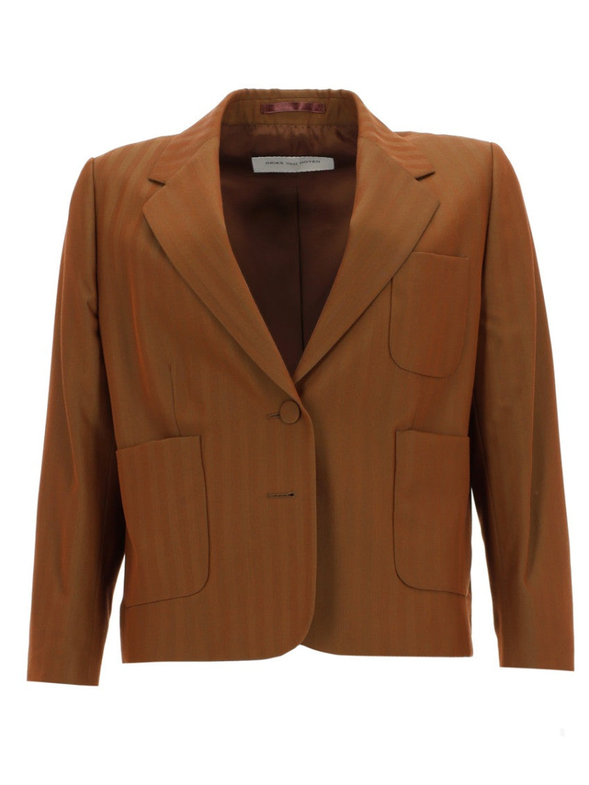 Brown Solid Notched Lapel Jacket 1