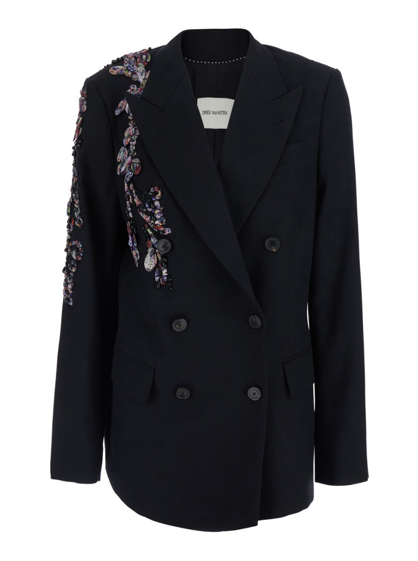 Black Embellished Peaked Lapel Blazer 1