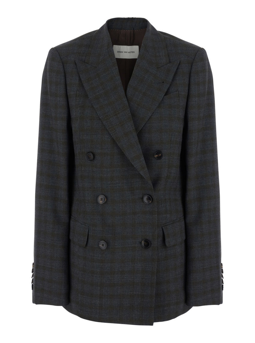 Grey Checks Peaked Lapel Blazer 1